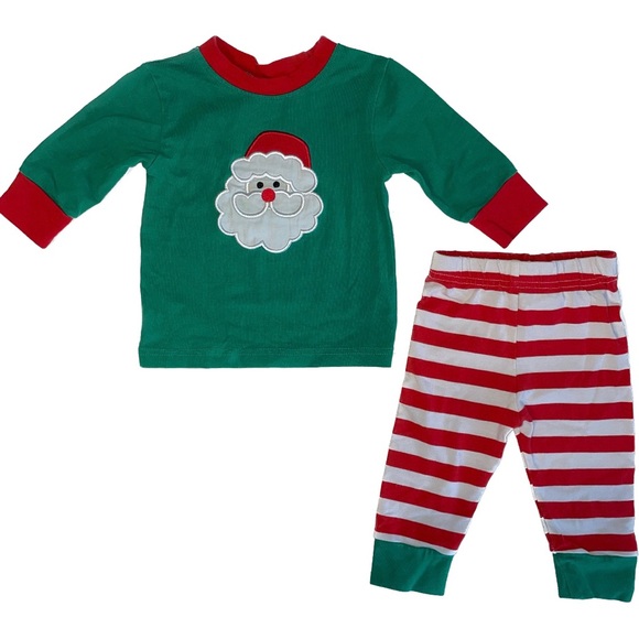 Smocked A Lot | Santa Appliqué Christmas Pajamas Set Infant Baby Boys Size 3m - Picture 2 of 6